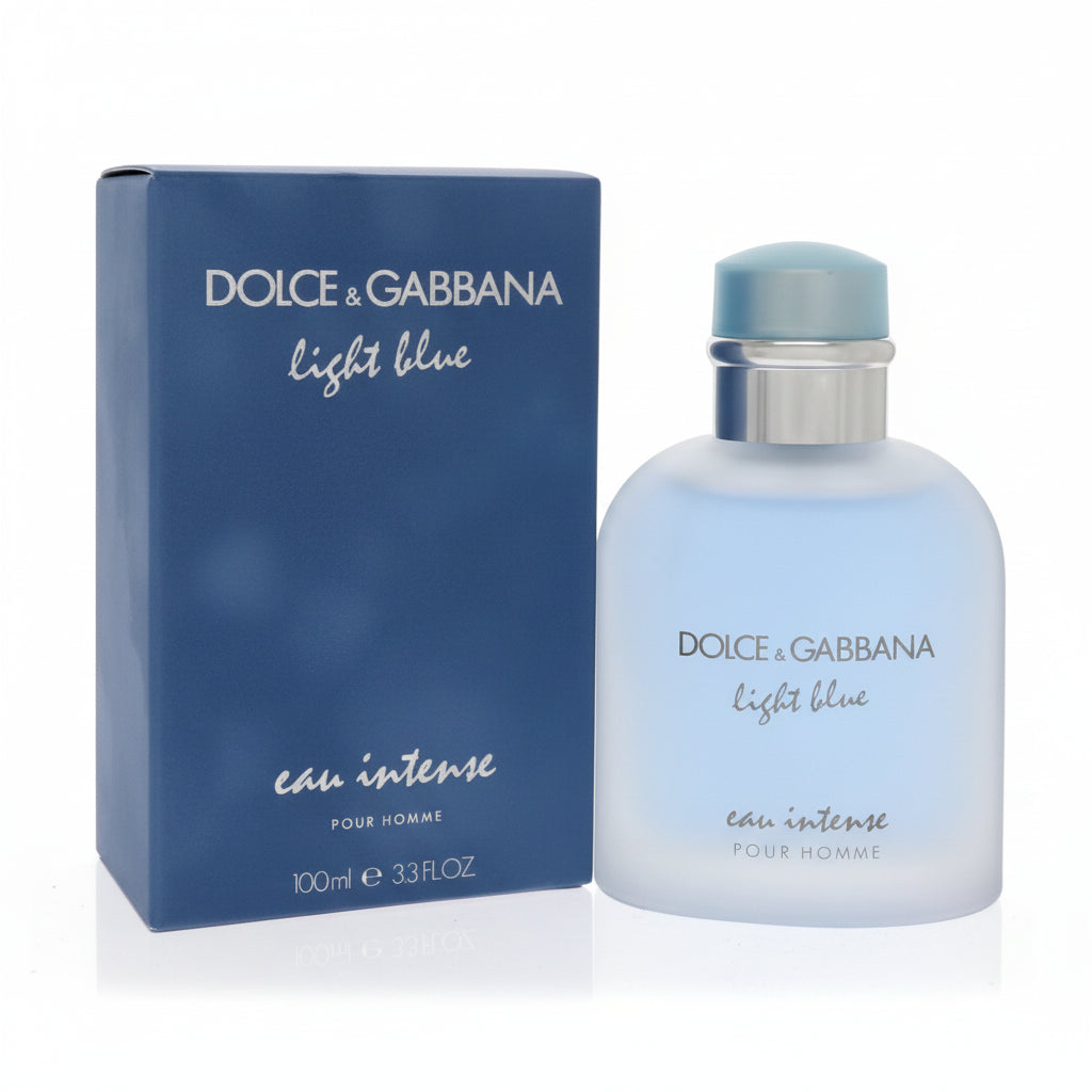 Dolce & Gabbana Light Blue Eau Intense perfume bottle and packaging on a white background