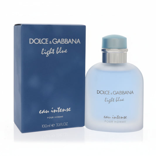 Dolce & Gabbana Light Blue Eau Intense perfume bottle and packaging on a white background